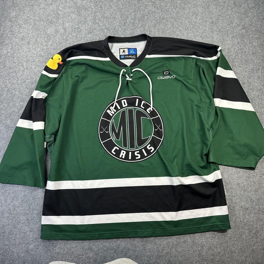 Owayo Shirt Mens XL Green Mid Ice Crisis Long Sleeve Hockey Jersey Bradshaw 84